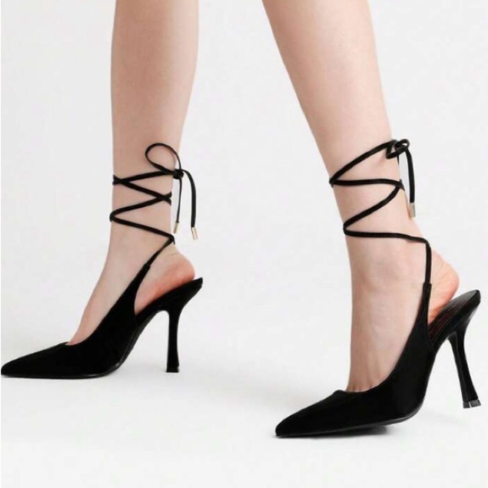 Call It Spring Black Stiletto Heels with Ankle Wrap
